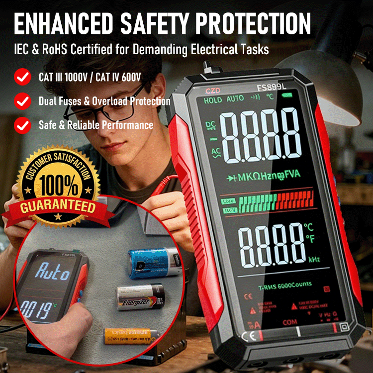 ⚡ Smart Auto-Ranging Digital Multimeter — True RMS, 6000 Counts, NCV, USB-C Rechargeable, IEC CAT III 1000V / CAT IV 600V Certified