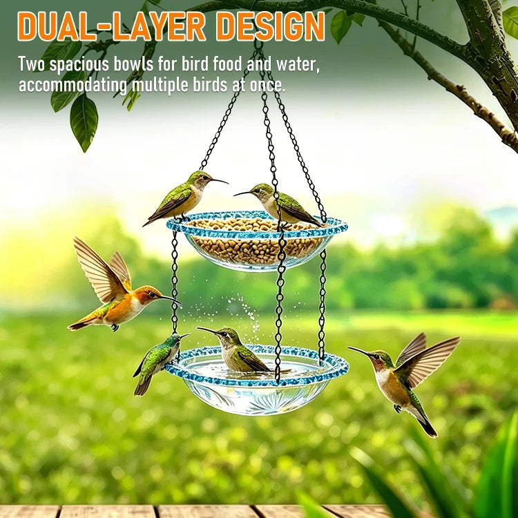 🌳 TreeSpirit - 2-in-1 Dual Tray Hanging Bird Feeder (Food & Water)-Whimsical Garden Art • Effortless Birdwatching