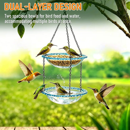 🌳 TreeSpirit - 2-in-1 Dual Tray Hanging Bird Feeder (Food & Water)-Whimsical Garden Art • Effortless Birdwatching