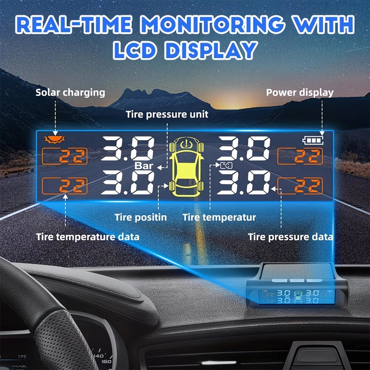 🚗 TireGuard - Solar TPMS – Smart Tire Pressure Monitoring System• No Wiring Needed • Drive with Confidence