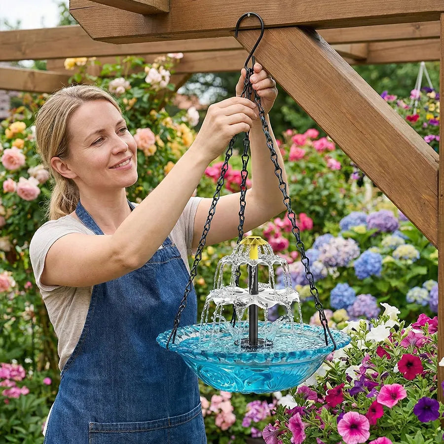🌿✨ Solar Bloom Hanging Bird Bath Fountain – Thoughtful for Mother’s Day & Beyond