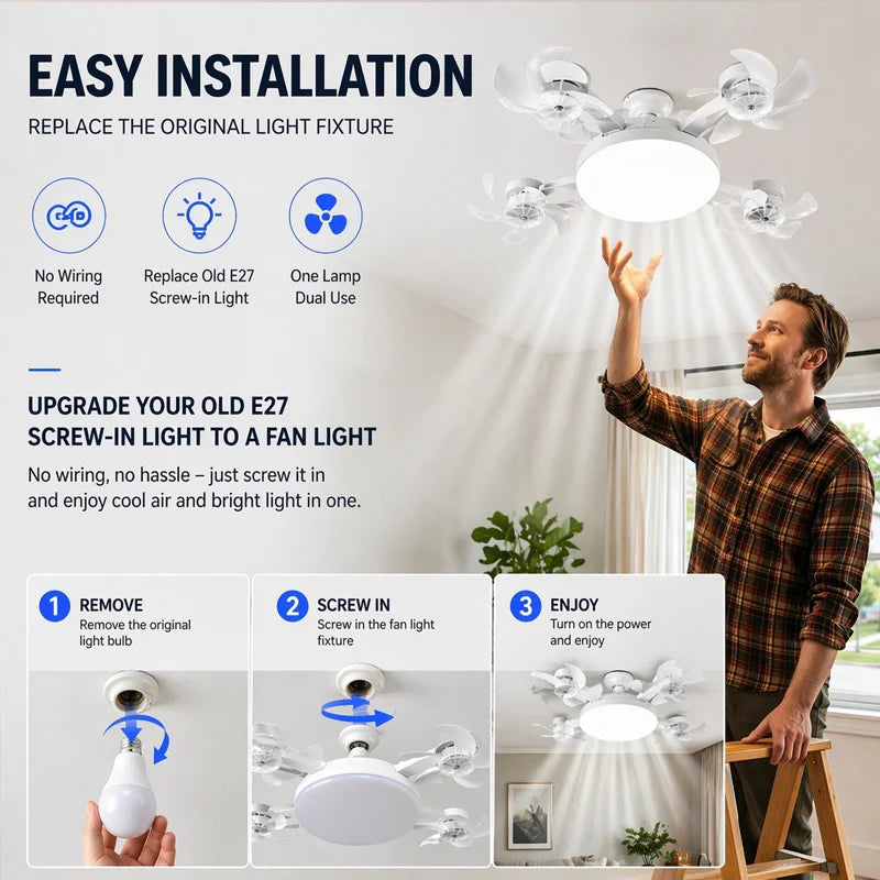 Smart LED Ceiling Fan Light • Ultra Quiet • Flicker-Free • Energy Saving • Space-Saving Design
